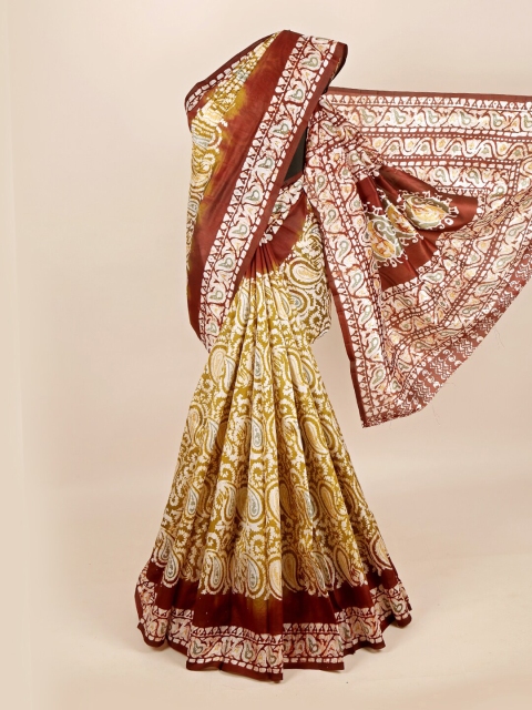 

Pothys Green & Brown Paisley Pure Silk Saree