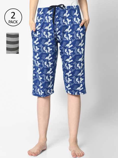 

VIMAL JONNEY Women Blue & Grey Pack of 2 Printed Lounge Shorts
