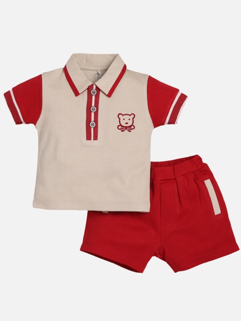 

BABY GO Boys Red & Beige T-shirt with Shorts
