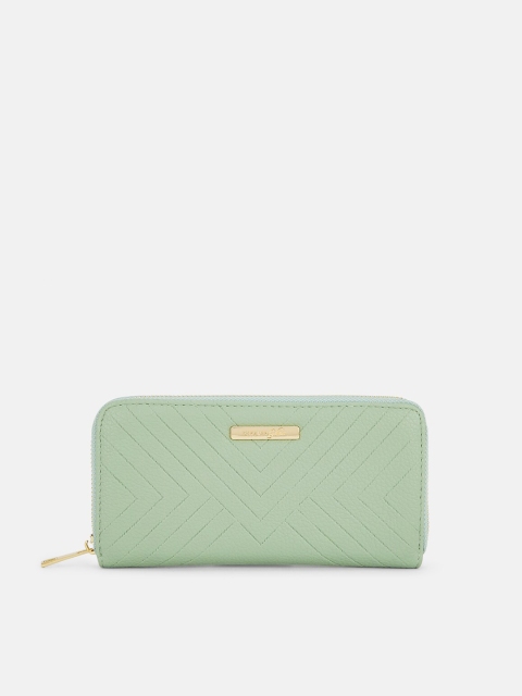 

Forever Glam by Pantaloons Women Green Solid Quilted Leather Zip Around Wallet