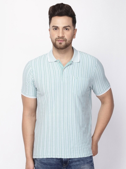

Blackberrys Men Blue Striped Polo Collar Slim Fit T-shirt