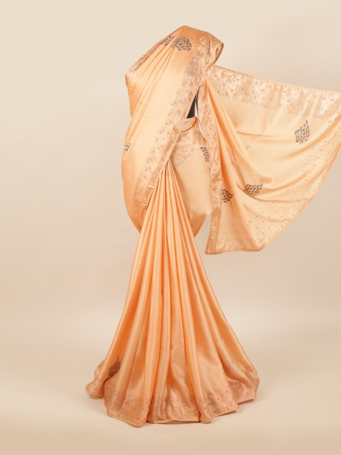 

Pothys Peach & Brown Floral Beads and Stones Pure Georgette Saree