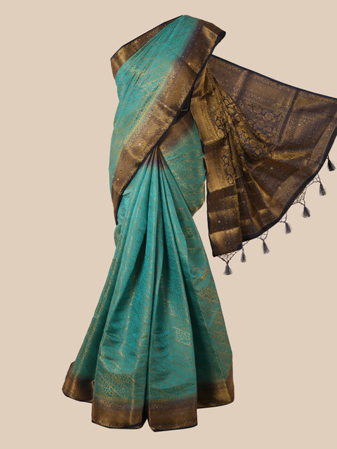 

Pothys Blue & Gold-Toned Woven Design Zari Art Silk Banarasi Saree