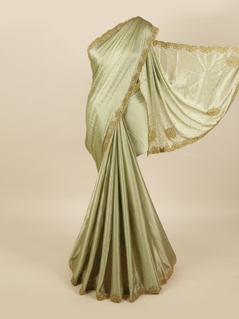 

Pothys Green & Gold-Toned Embellished Pure Georgette Saree