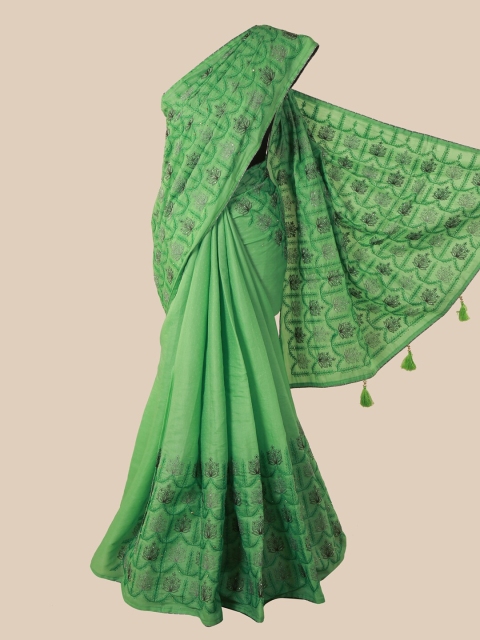 Pothys Green & Grey Floral Art Silk Saree