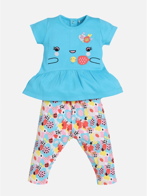 

BABY GO Girls Turquoise Blue & Red Printed Top with Pyjamas