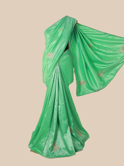 

Pothys Sea Green Floral Beads and Stones Art Silk Heavy Work Saree
