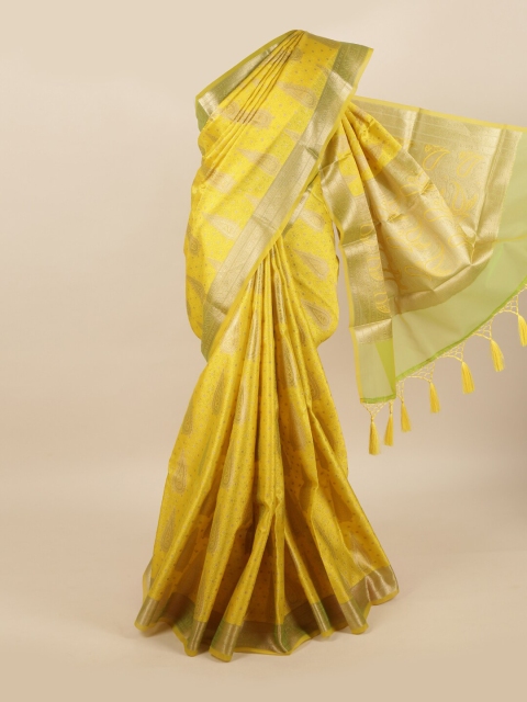 

Pothys Yellow & Gold-Toned Woven Design Zari Art Silk Banarasi Saree