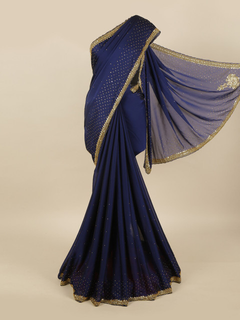 

Pothys Blue & Golden Embellished Pure Georgette Saree