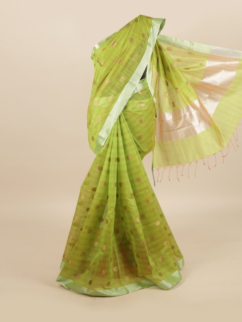 

Pothys Women Green & Pink Polka Print Linen Blend Saree