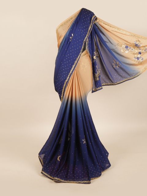 

Pothys Blue & Beige Embellished Pure Georgette Saree