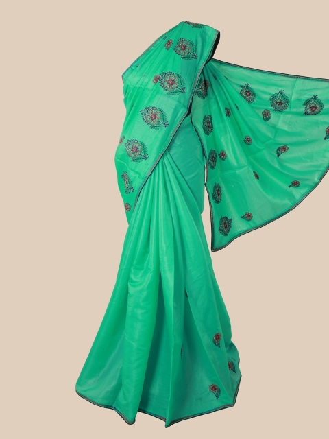 

Pothys Sea Green Floral Embroidered Art Silk Heavy Work Saree