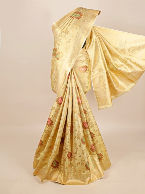 Pothys Cream & Pink Ethnic Motifs Zari Art Silk Banarasi Saree