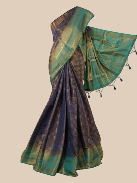 

Pothys Blue & Gold-Toned Woven Design Art Silk Banarasi Saree