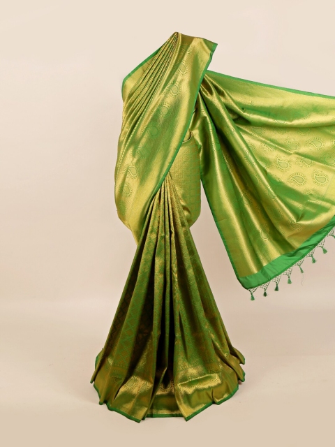 

Pothys Green & Gold-Toned Paisley Zari Art Silk Banarasi Saree