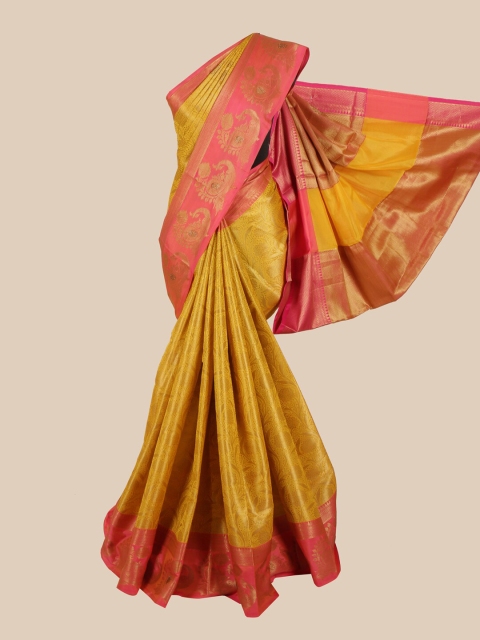 

Pothys Mustard Yellow & Pink Woven Design Art Silk Banarasi Saree