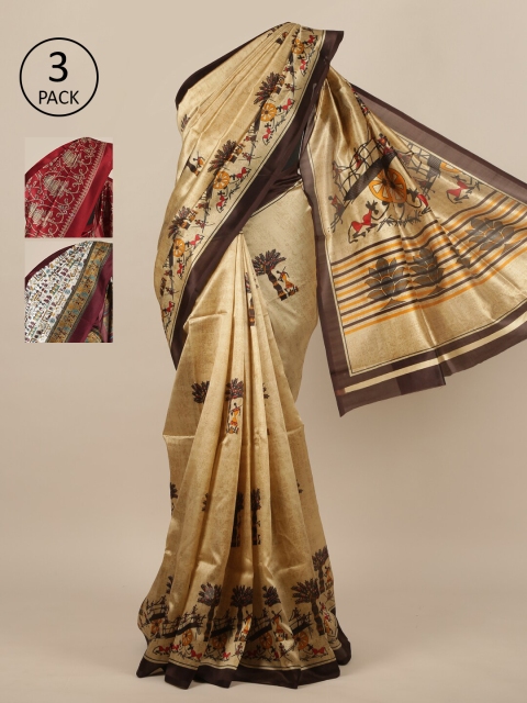 

Pothys-Pack of 3 Assorted Jute Print Sarees
