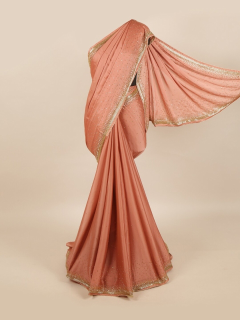 

Pothys Women Onion Pink Embroidered Beads and Stones Pure Georgette Saree