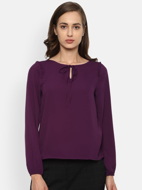 

Van Heusen Woman Purple Tie-Up Neck Regular Top