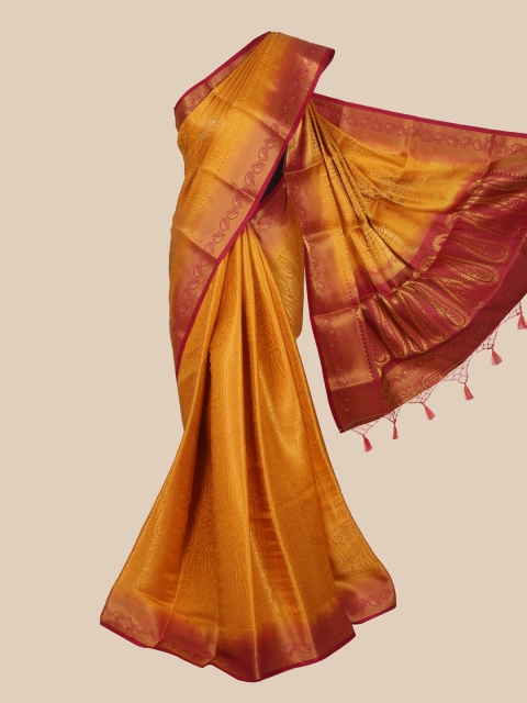 

Pothys Mustard & Pink Ethnic Motifs Zari Art Silk Banarasi Saree