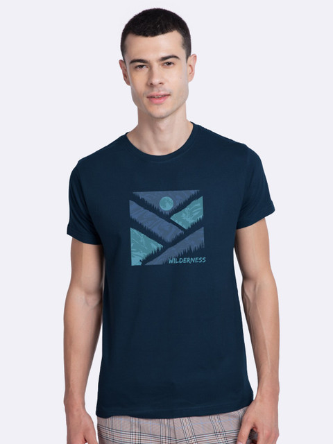 

Bewakoof Men Teal Blue Printed Cotton T-shirt