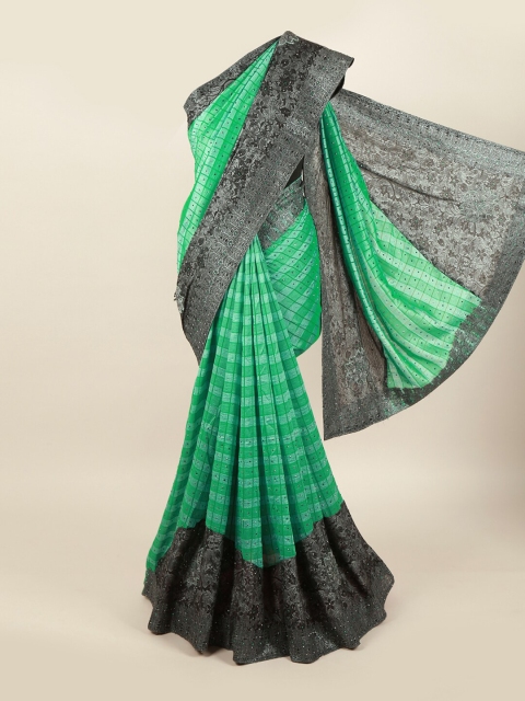 

Pothys Green & Grey Ethnic Motifs Pure Georgette Saree