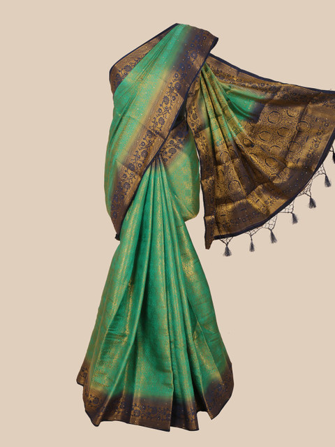 

Pothys Green & Blue Floral Sequinned Art Silk Banarasi Saree