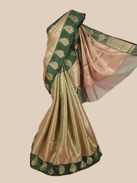

Pothys Green & Gold-Toned Woven Design Zari Art Silk Banarasi Saree