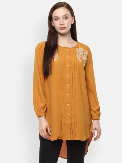 

Van Heusen Woman Mustard & White Embroidered Tunic