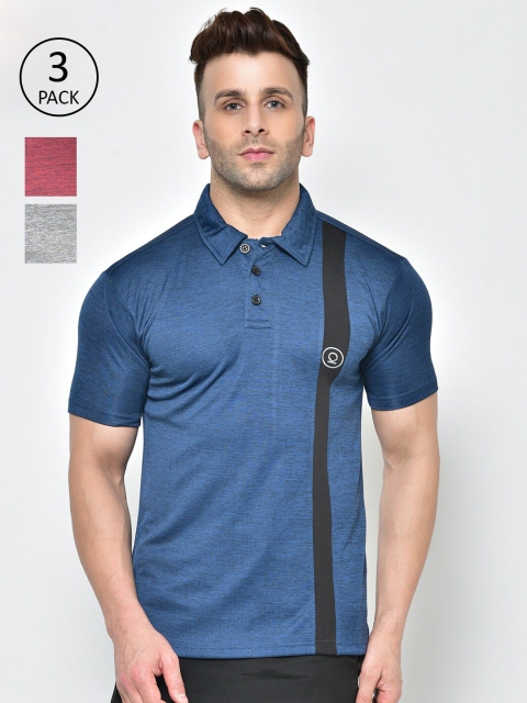 

Chkokko Men Pack Of 3 Grey & Maroon Polo Collar Training or Gym T-shirt