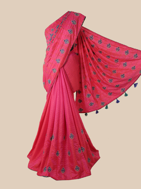 

Pothys Magenta Floral Sequinned Art Silk Saree