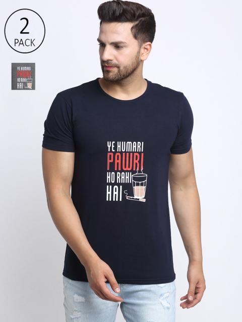 

VIMAL JONNEY Men Pack Of 2 Navy Blue & Grey Typography Printed T-shirt