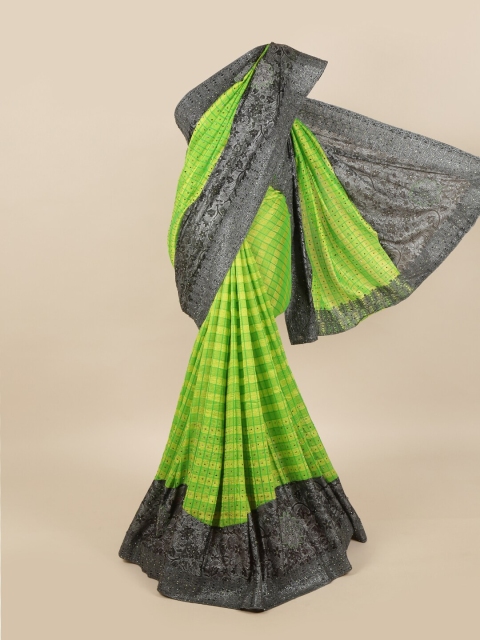 

Pothys Green & Grey Checked Pure Georgette Saree