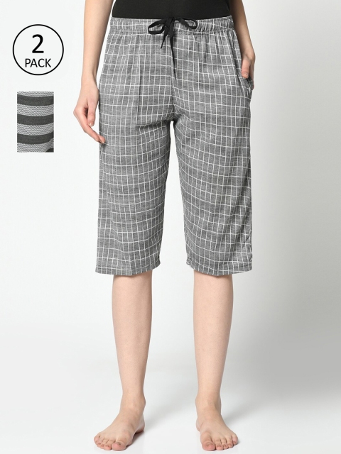 

VIMAL JONNEY Women Black & Grey 2 Printed Lounge Shorts