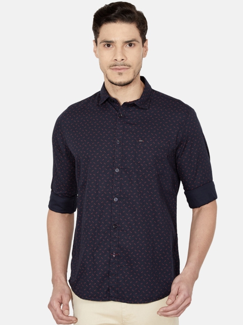 

Oxemberg Men Navy Blue Slim Fit Printed Casual Shirt