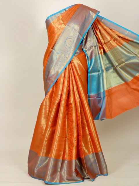 

Pothys Orange & Turquoise Blue Woven Design Art Silk Banarasi Saree