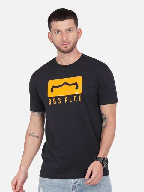 

883 Police Men Black & Yellow Typography Printed T-shirt