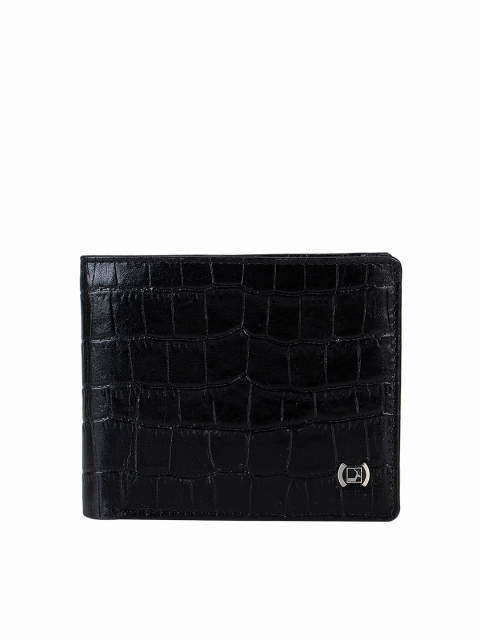 

Da Milano Men Black Crocodile Textured Leather Three Fold Wallet