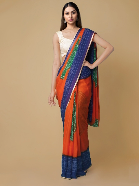 

Unnati Silks Orange & Blue Bandhani Saree