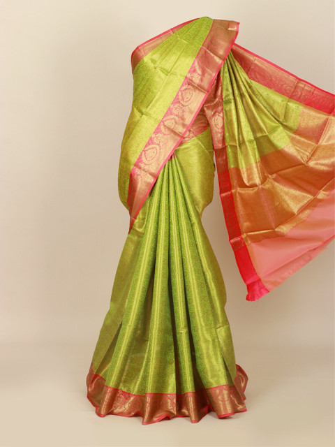 

Pothys Green & Red Ethnic Motifs Zari Art Silk Banarasi Saree