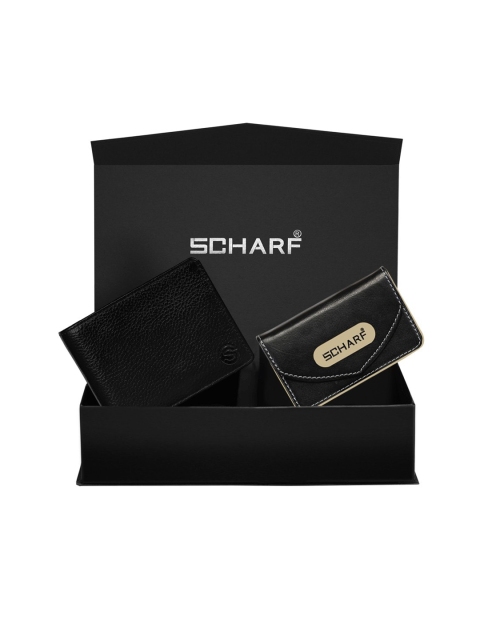 

SCHARF Men Black & Beige Textured Leather Accessory Gift Set