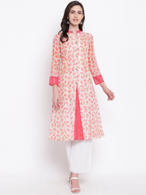 

Shakumbhari Women Peach-Coloured Paisley Printed Chanderi Silk Chanderi Silk Kurta