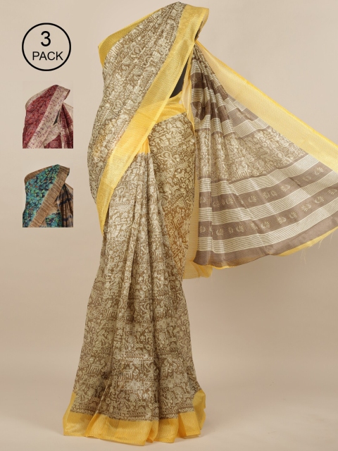 

Pothys Multicoloured Set of 3 Jute Silk Saree, Multi