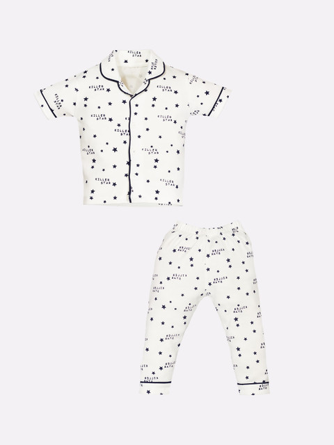 

BABY GO Boys White & Black Printed Pure Cotton Night suit