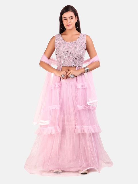 

Grancy Pink Embellished Mirror Work Ready to Wear Lehenga & Blouse With Dupatta