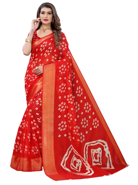 

KALINI Red & White Bandhani Saree