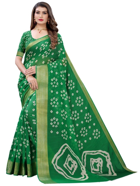 

KALINI Green & White Bandhani Zari Bandhani Saree