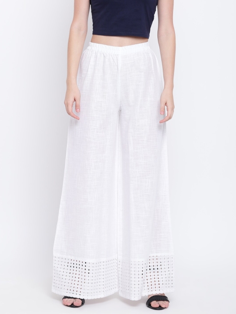 

Shakumbhari Women White Hem Design Palazzos