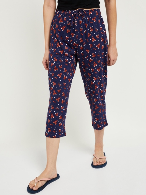

max Women Blue & Orange Printed Pure Cotton Lounge Capri