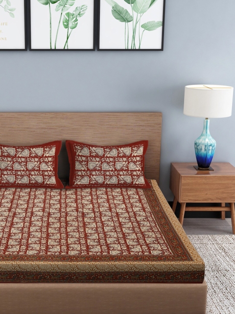 

Gulaab Jaipur Maroon & Beige Kalamkari Printed 250 TC King Bedsheet with 2 Pillow Covers